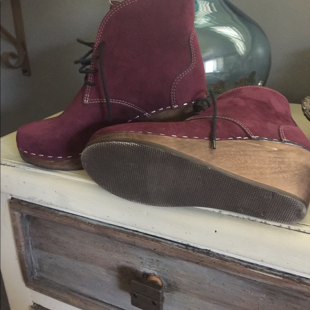 Anthropology ankle booties wooden heel.